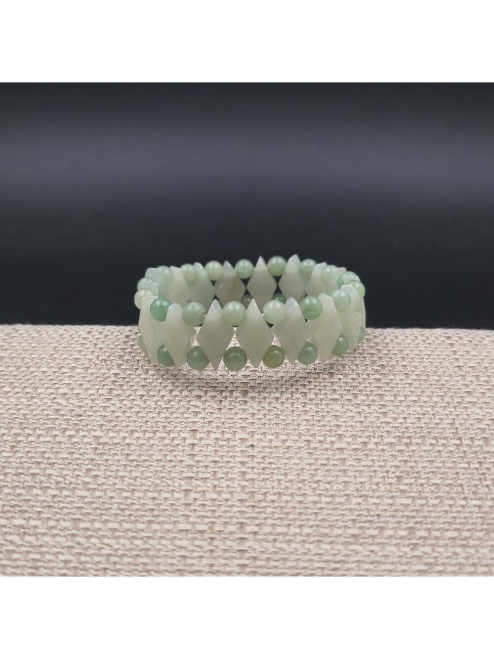 6 Inch Green Jade Geometric Bead Stretch Bracelet B1248